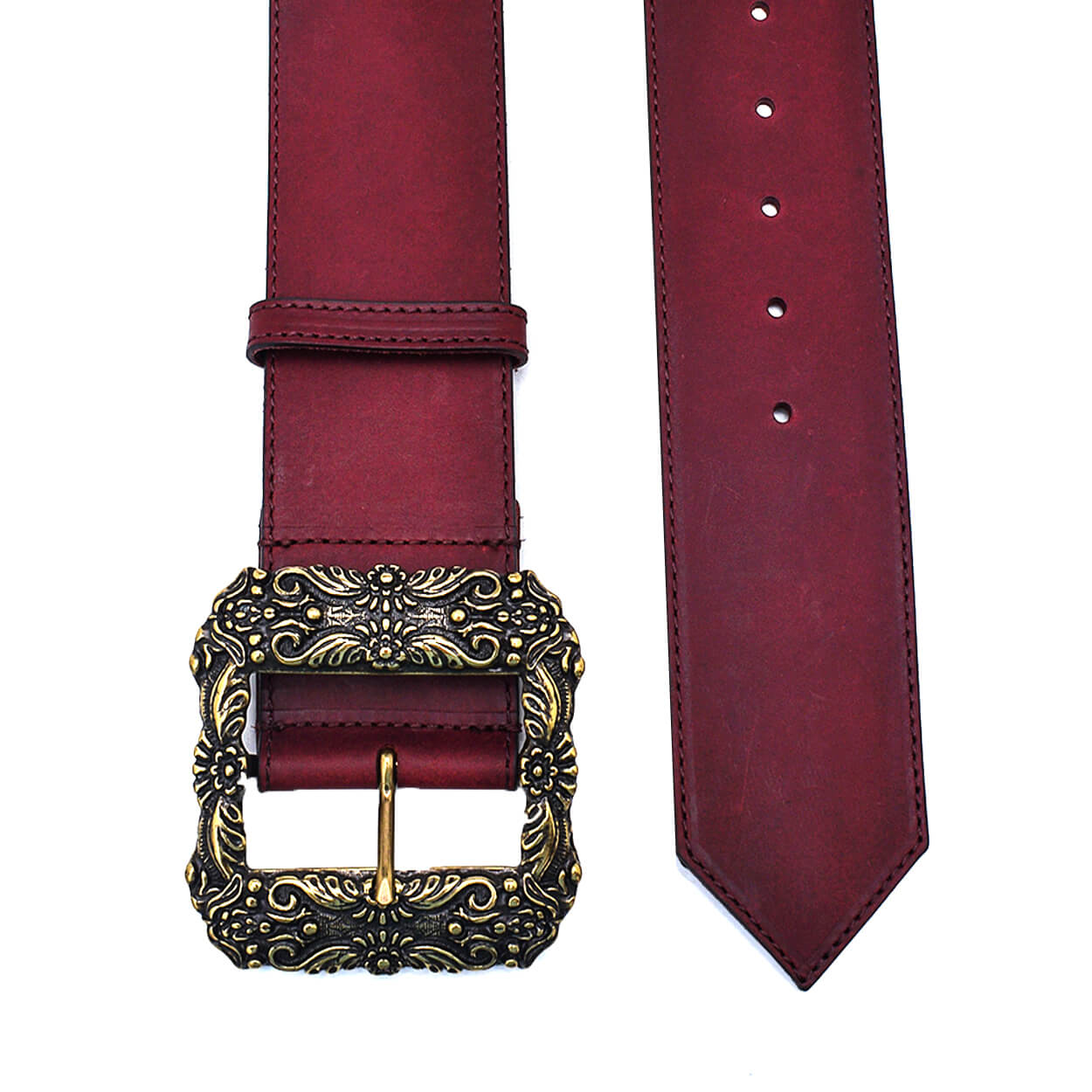 Etro-Bordeaux Calf Leather Embossed Baraque Gold Toned Buckle Belt 34||85